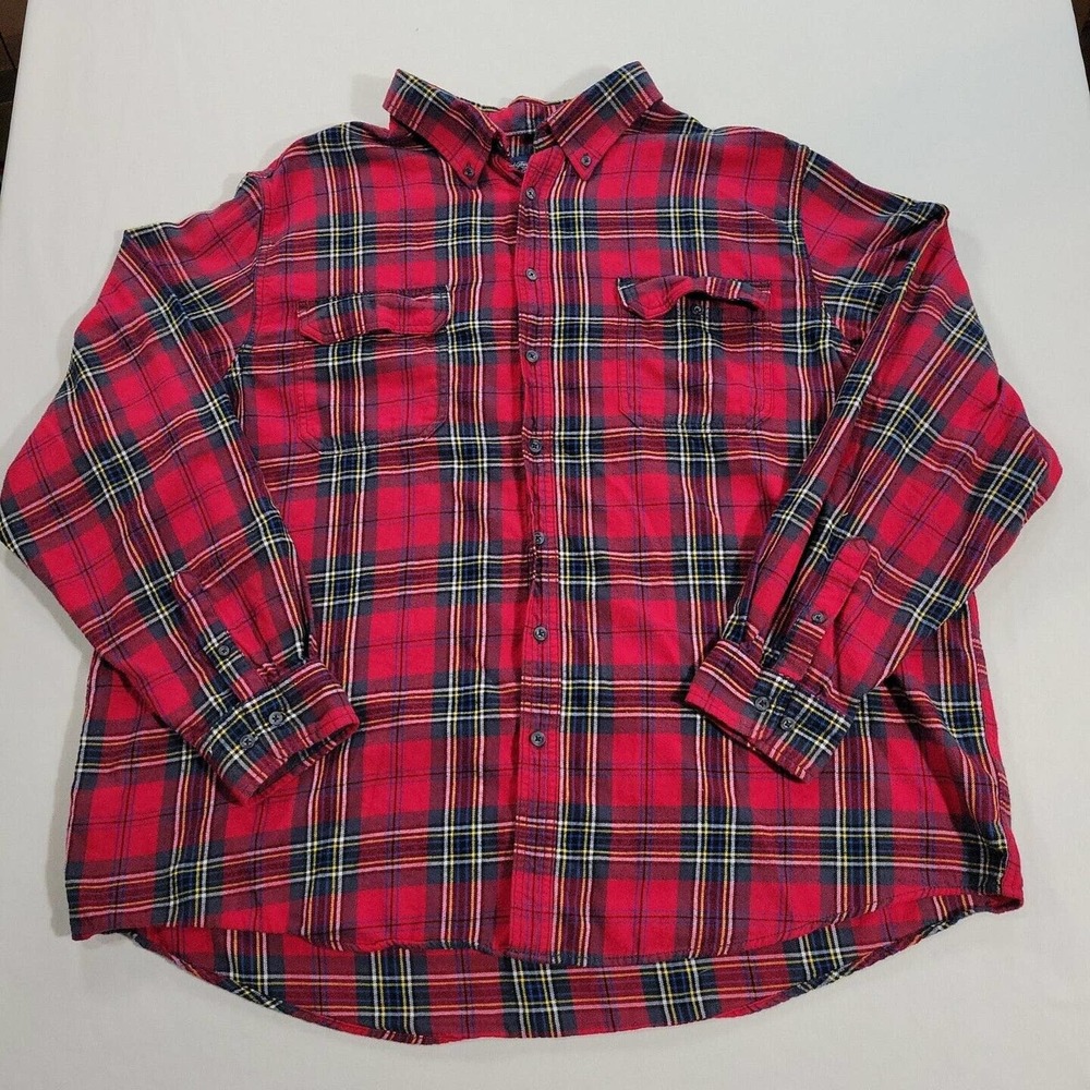 Faded Glory Men's Soft Flannel Red Plaid Double Pockets Shirt 3XL